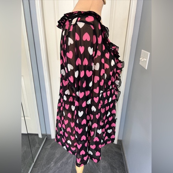 Inc Heart Print Ruffle Front Semi Sheer Blouse Whimsigoth Lovecore - Picture 3 of 7